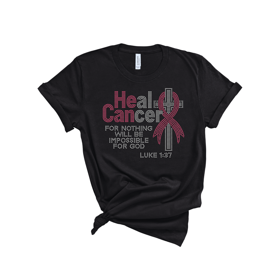 Heal Breast Cancer Awareness Bling T-Shirt