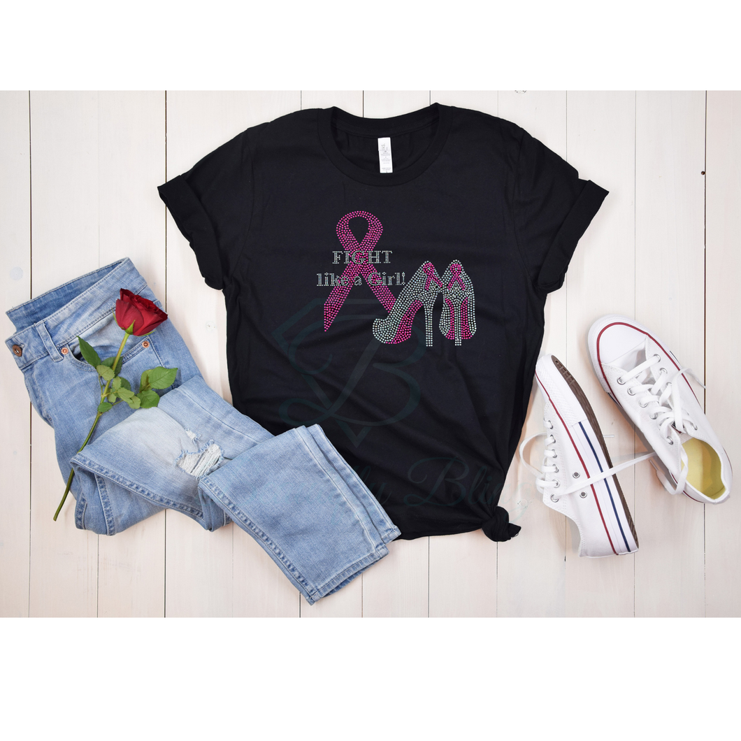 Breast Cancer Awareness Fight Like A Girl Bling T-Shirt