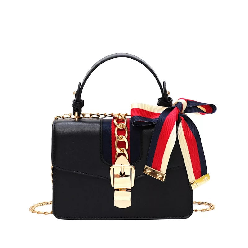 Strip Handbag with gold chain