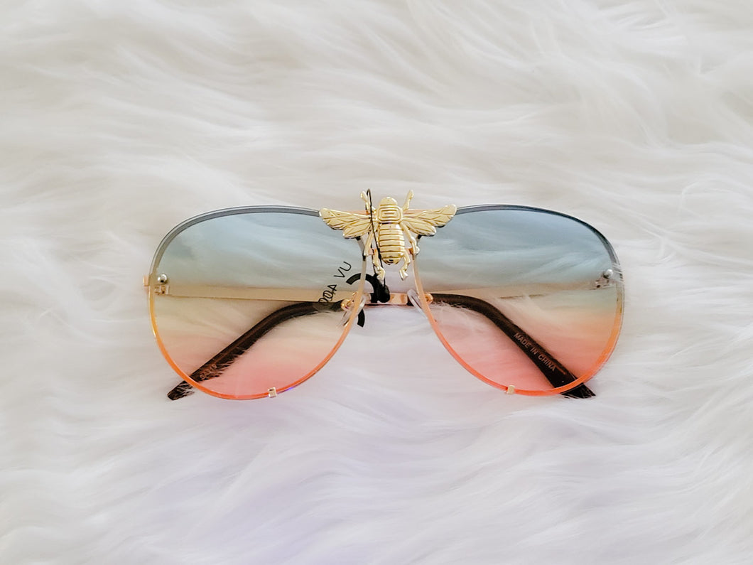 Blue Aviator Bee Accent Gradient Sunglasses